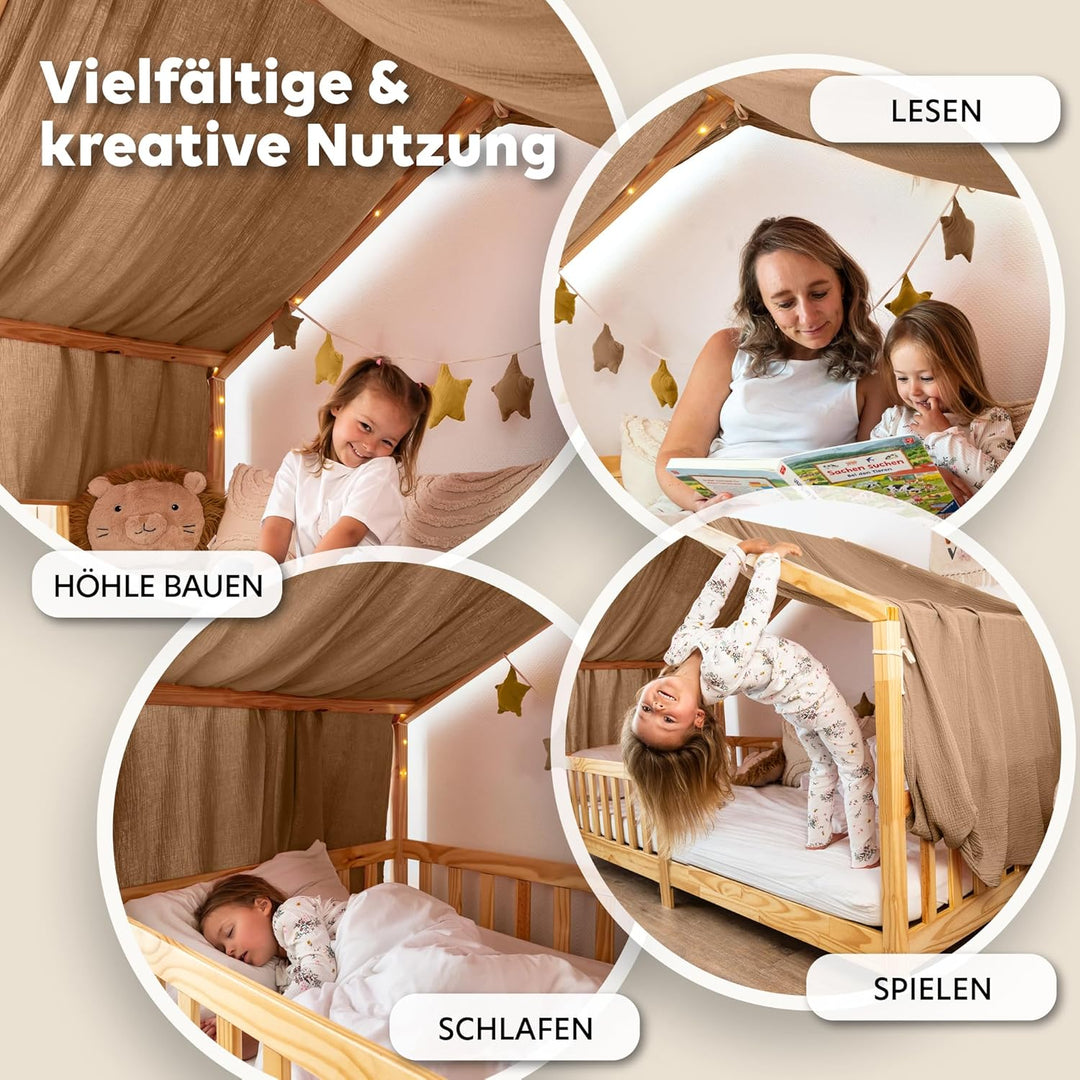Hausbett Himmel [in 12 Farben] Betthimmel Hausbett aus 100% Baumwolle Musselin - Stoffhimmel für Hau
