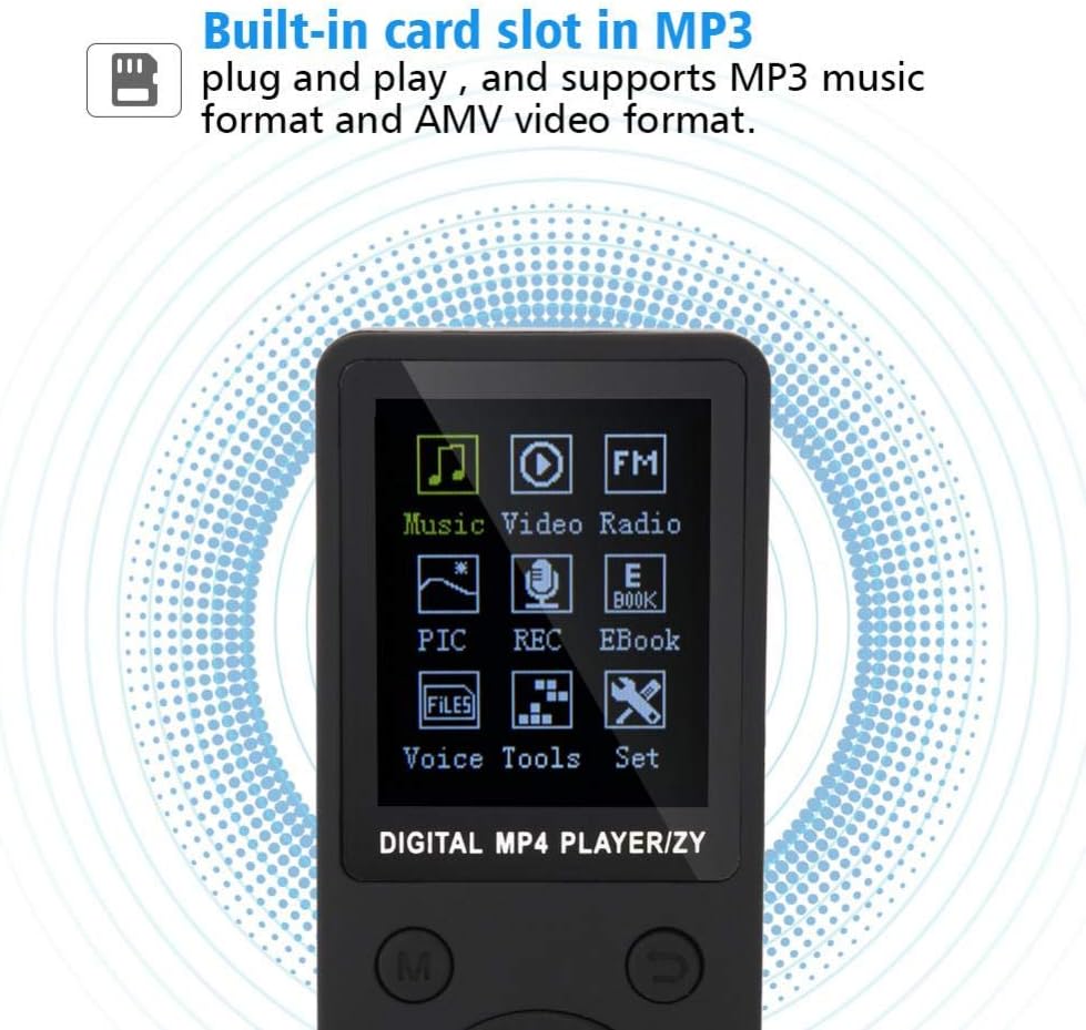 Diyeeni MP4-Player mit Kopfhörer, wiederaufladbarer MP3-Player mit UKW-Radio, Sprachaufzeichnung, Vi