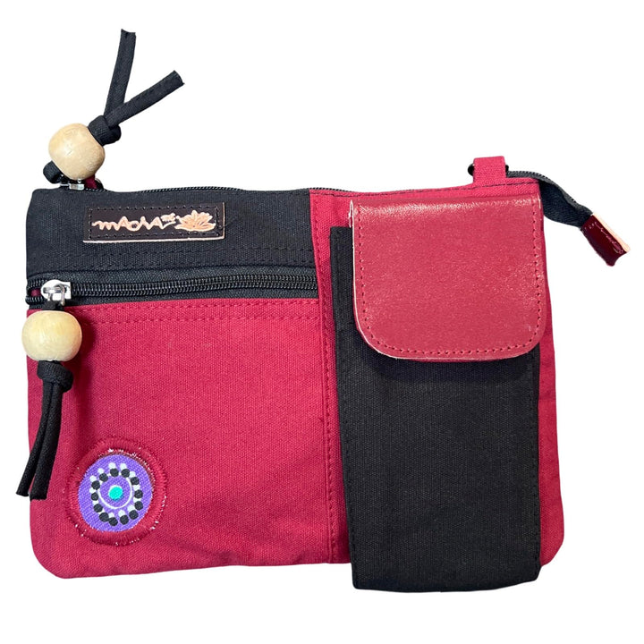 Macha Ethnische kleine Baumwolltasche mit bunten Drucken und Ledereinsätzen, Ethnische indische Baum