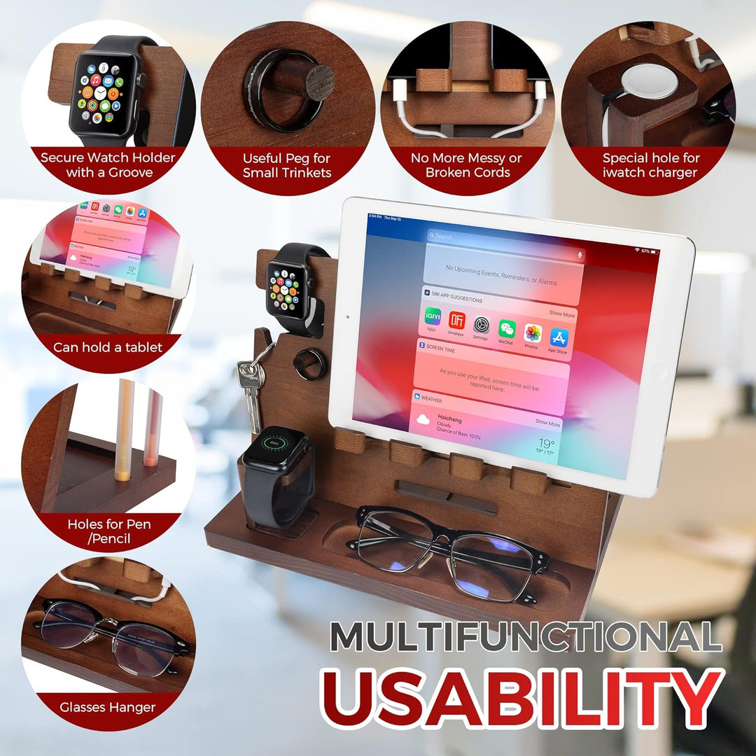 Geschenke für Männer Weihnachten Holz Telefon Dockingstation Uhren Geldbörsen Nachttisch Organizer G