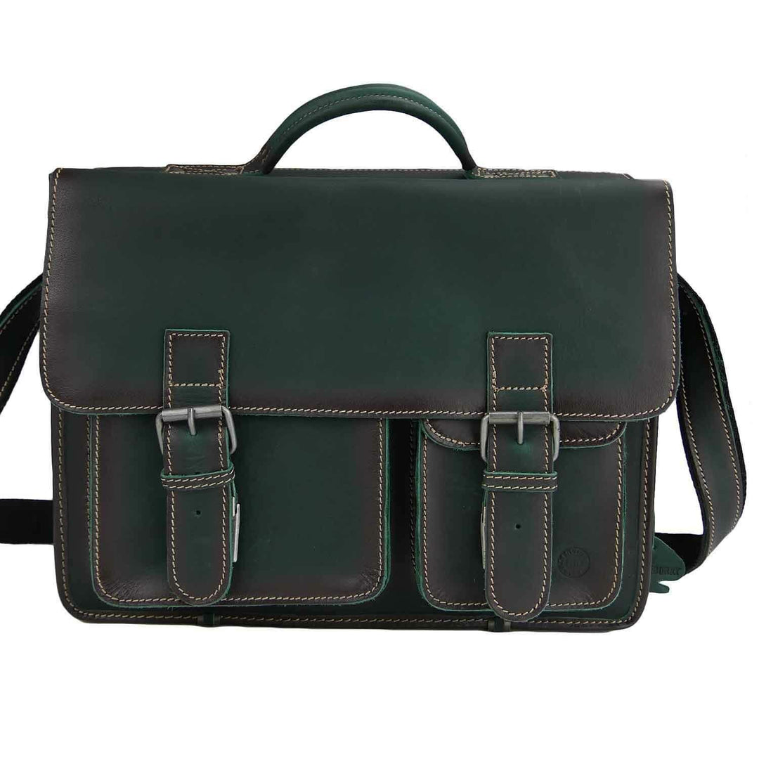 Greenburry Aktentasche Leder 39 cm Grün, Grün