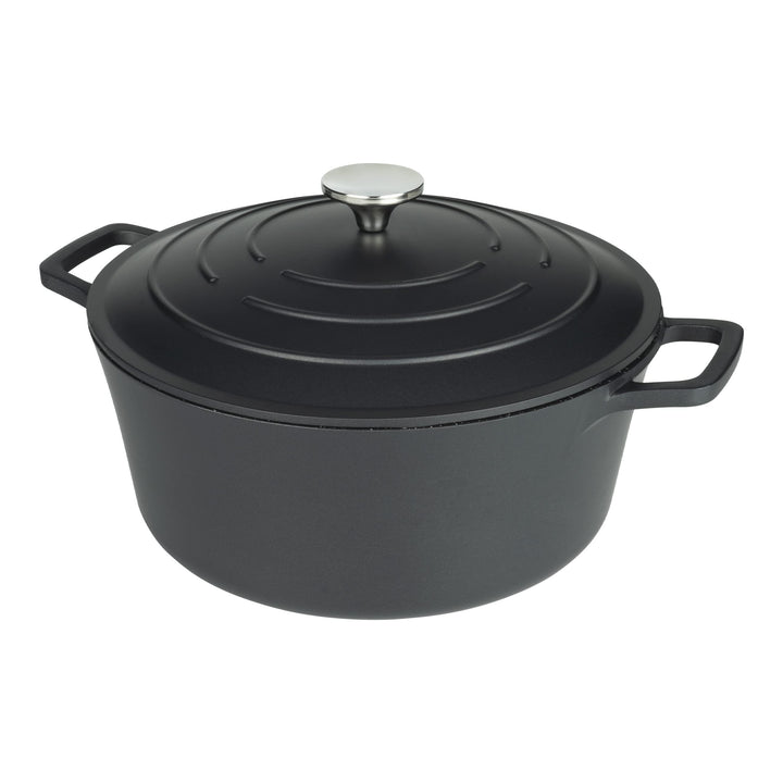 Commichef Runde Kasserolle, Auflaufform, Schwarz, Aluminiumguss, Mit Deckel, 20cm Durchmesser, 2,8 L