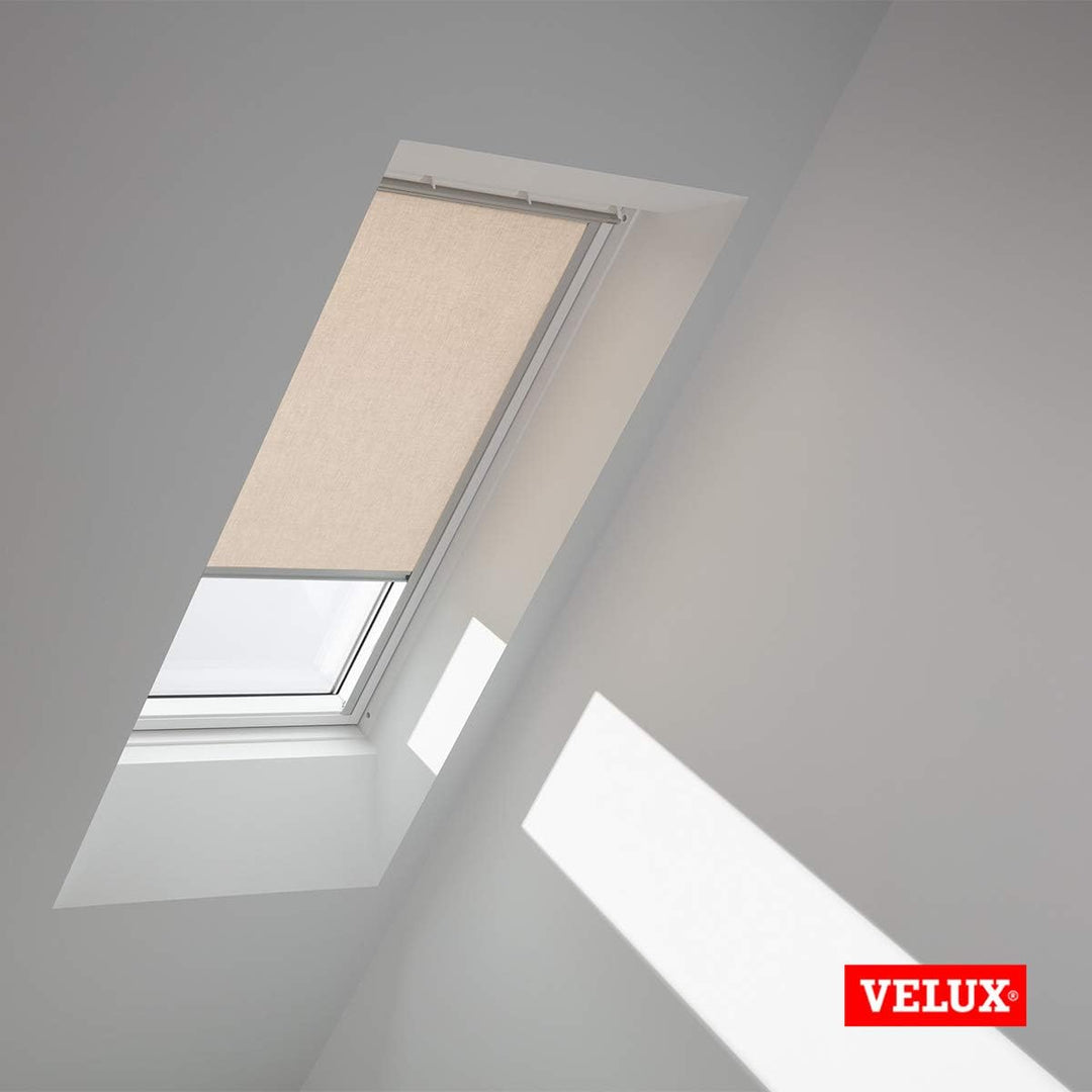 VELUX Original Dachfenster Sichtschutzrollo für SK06, Sandbeige, mit Grauer Führungsschiene B8 x H11