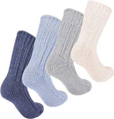 Brubaker 4 Paar Alpaka Socken sehr dick flauschig und warm - reine Alpakawolle 35-38 Blau- und Graut