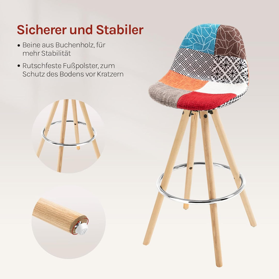 WOLTU® 2 x Barhocker 2er Set Barstuhl aus Leinen Holzgestell mit Lehne + Fussstütze Design Stuhl Küc