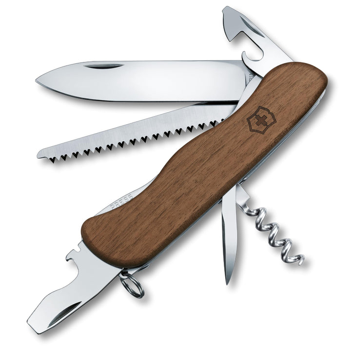 Victorinox Holz Taschenmesser Forester Wood (10 Funktionen, Schalen aus Nussbaumholz, Holzsäge) Sing
