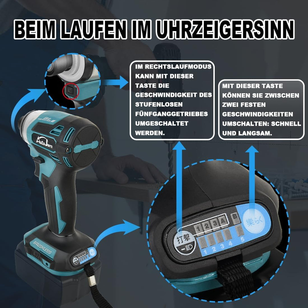 Akku Akkuschrauber Kompatibel mit Makita 18V 1/4" Bürstenloser Schlagschrauber mit 5 einstellbare St