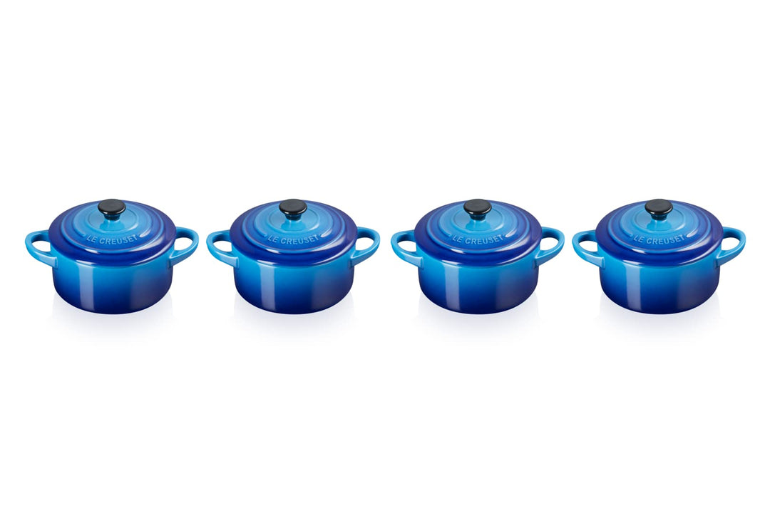 Le Creuset 4er-Set Mini Cocottes aus Steinzeug, je 200 ml, 10 x 5 cm, Azure, 79212102200100, Azure