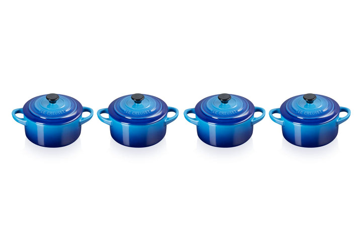 Le Creuset 4er-Set Mini Cocottes aus Steinzeug, je 200 ml, 10 x 5 cm, Azure, 79212102200100, Azure