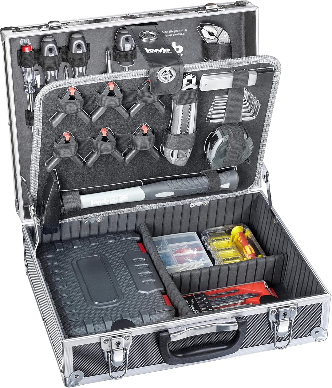kwb Werkzeugkoffer aus robustem Aluminium inkl. 199-tlg. hochwertigem Werkzeug-Set als perfekte Grun