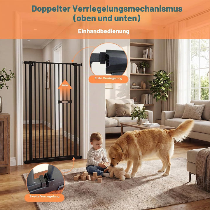 150CM Treppenschutzgitter hoch Absperrgitter Katze, Extra Hohes Katzengitter mit Automatisch Schlies