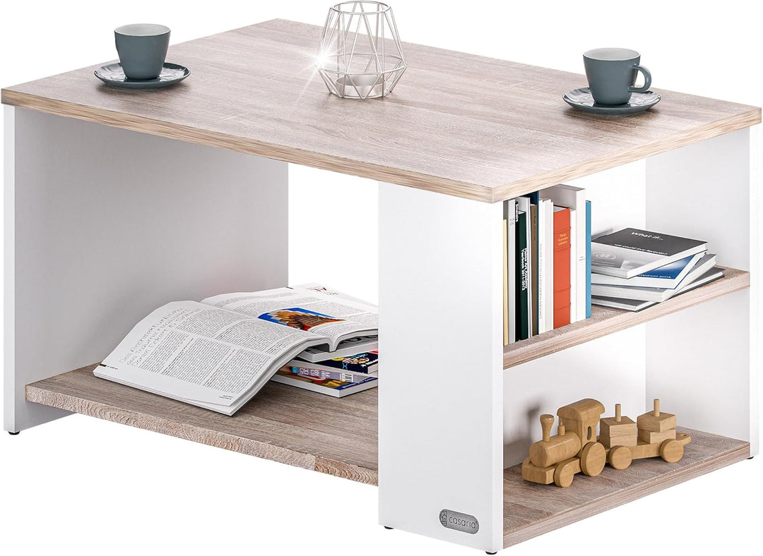 Casaria® Couchtisch mit Ablage 2 Fächer Stauraum 90x59x48cm Kratzfest Holz 50kg Belastbarkeit Gross
