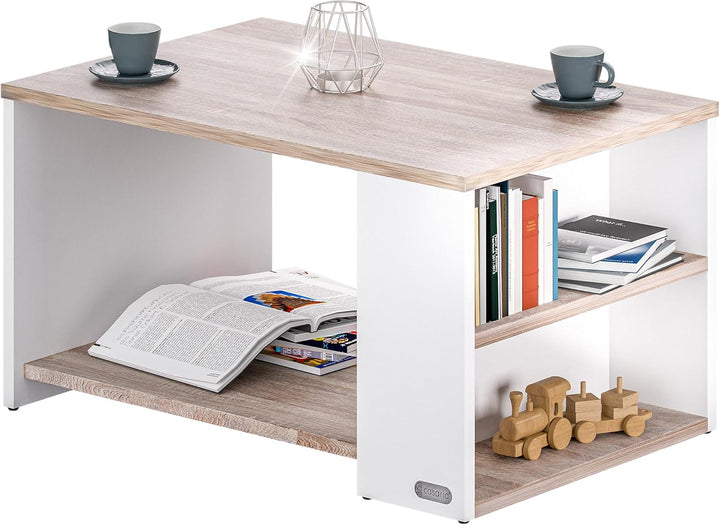 Casaria® Couchtisch mit Ablage 2 Fächer Stauraum 90x59x48cm Kratzfest Holz 50kg Belastbarkeit Gross
