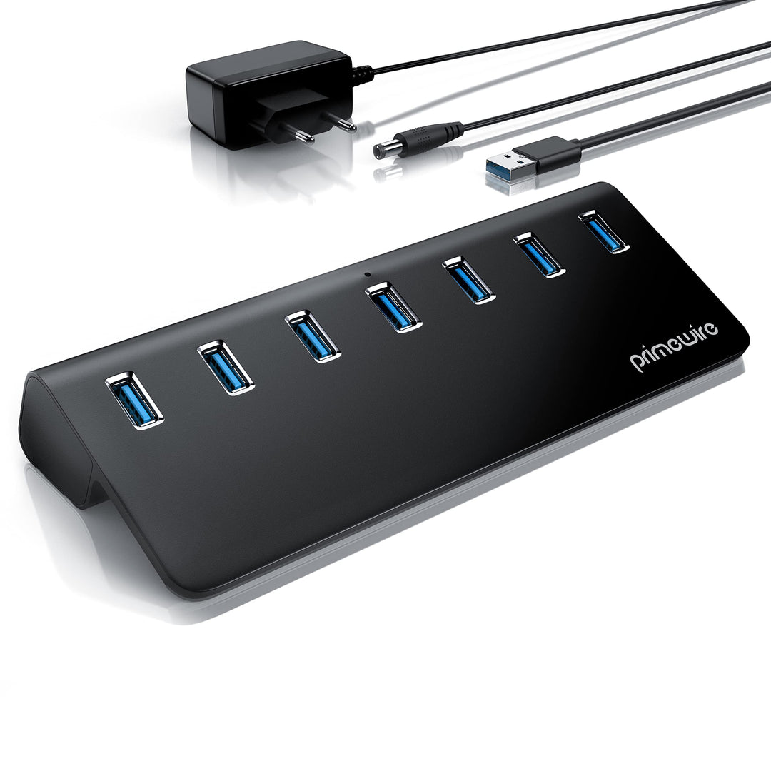 CSL - USB 3.2 Gen2 Hub - 7 Port Verteiler - 10 Gbit/s – mit Netzteil aktiv , USB-Kabel, Stromversorg
