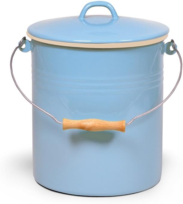 Karl Krüger M10PAB Mülleimer mit Deckel Sylt, Emaille, 10 L, blau, 30 x 30 x 40 cm, Blau