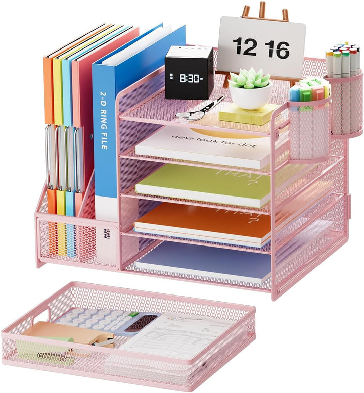 Marbrasse Schreibtisch Organizer mit Aktenhalter, 5 Ebenen Papier Briefablage mit Schublade und 2 St