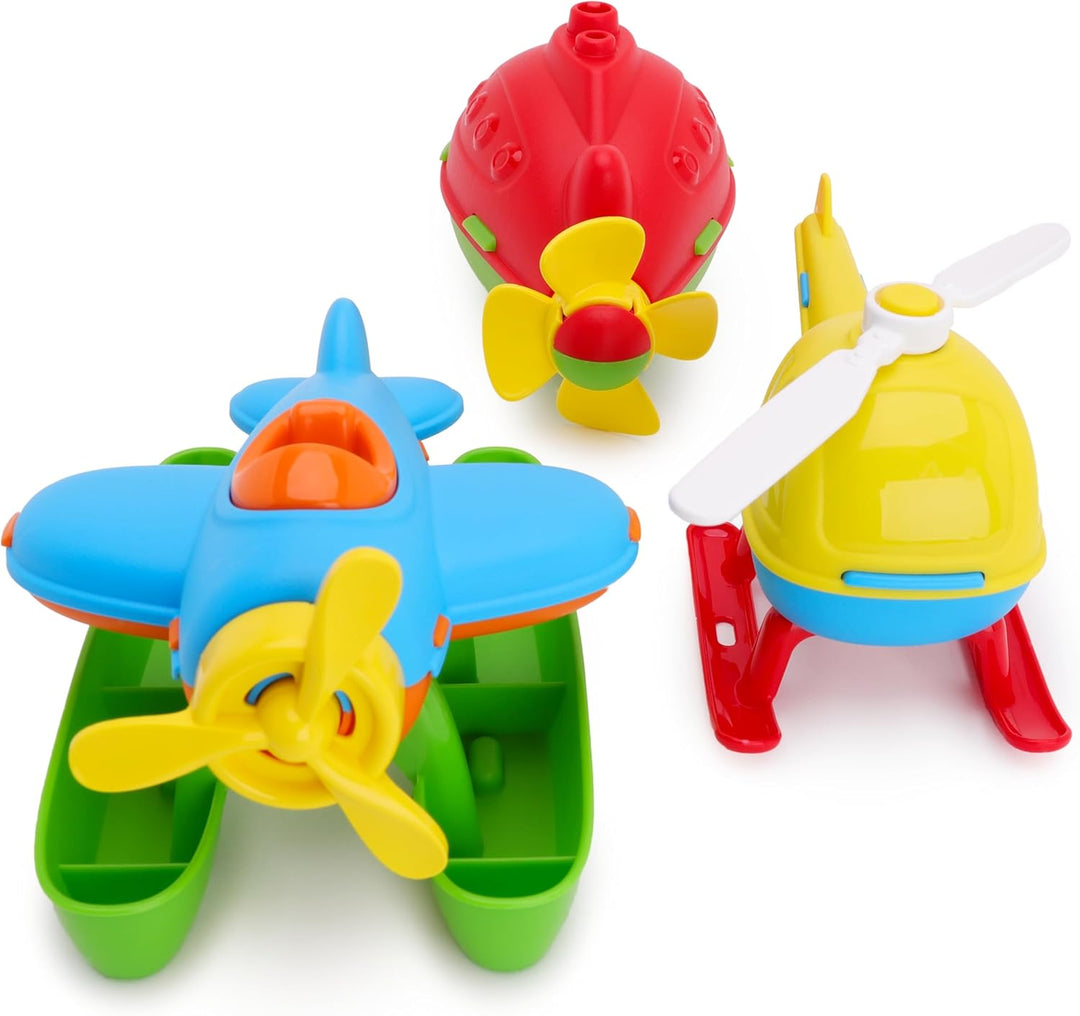 Toyland® 3er-Pack – 16 cm (6 Zoll) grosser bunter Spielzeug-Helikopter, U-Boot & Wasserflugzeug – Sc
