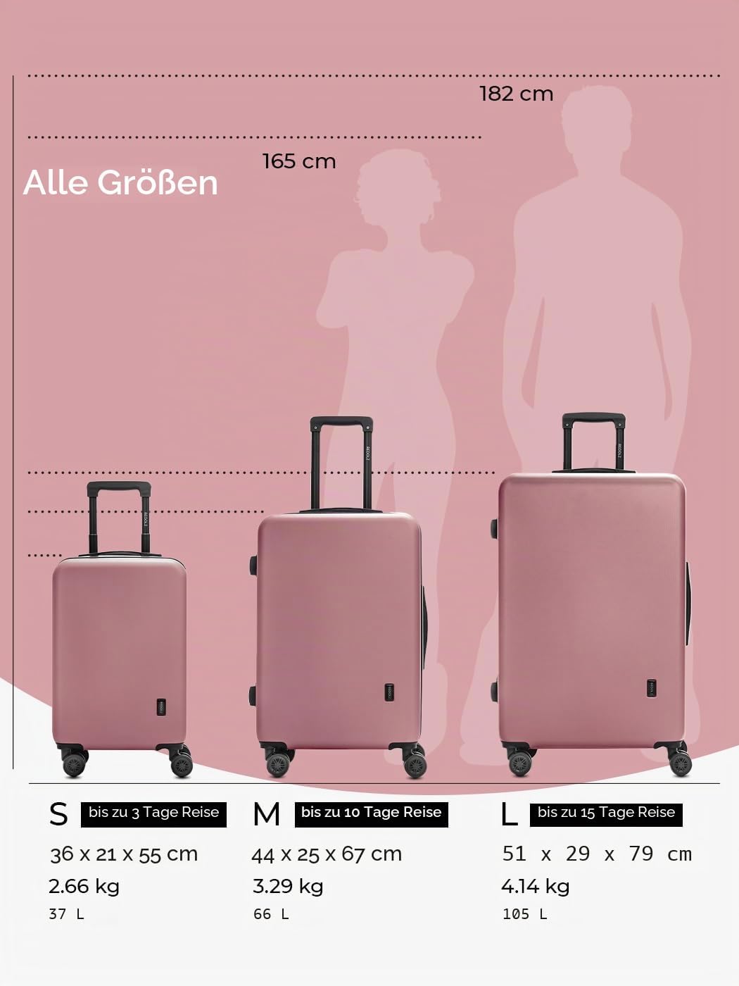 REDOLZ Hartschalen Koffer-Set 3-teilig | Leichte Reise-Trolleys aus hochwertigem, robustem ABS Mater