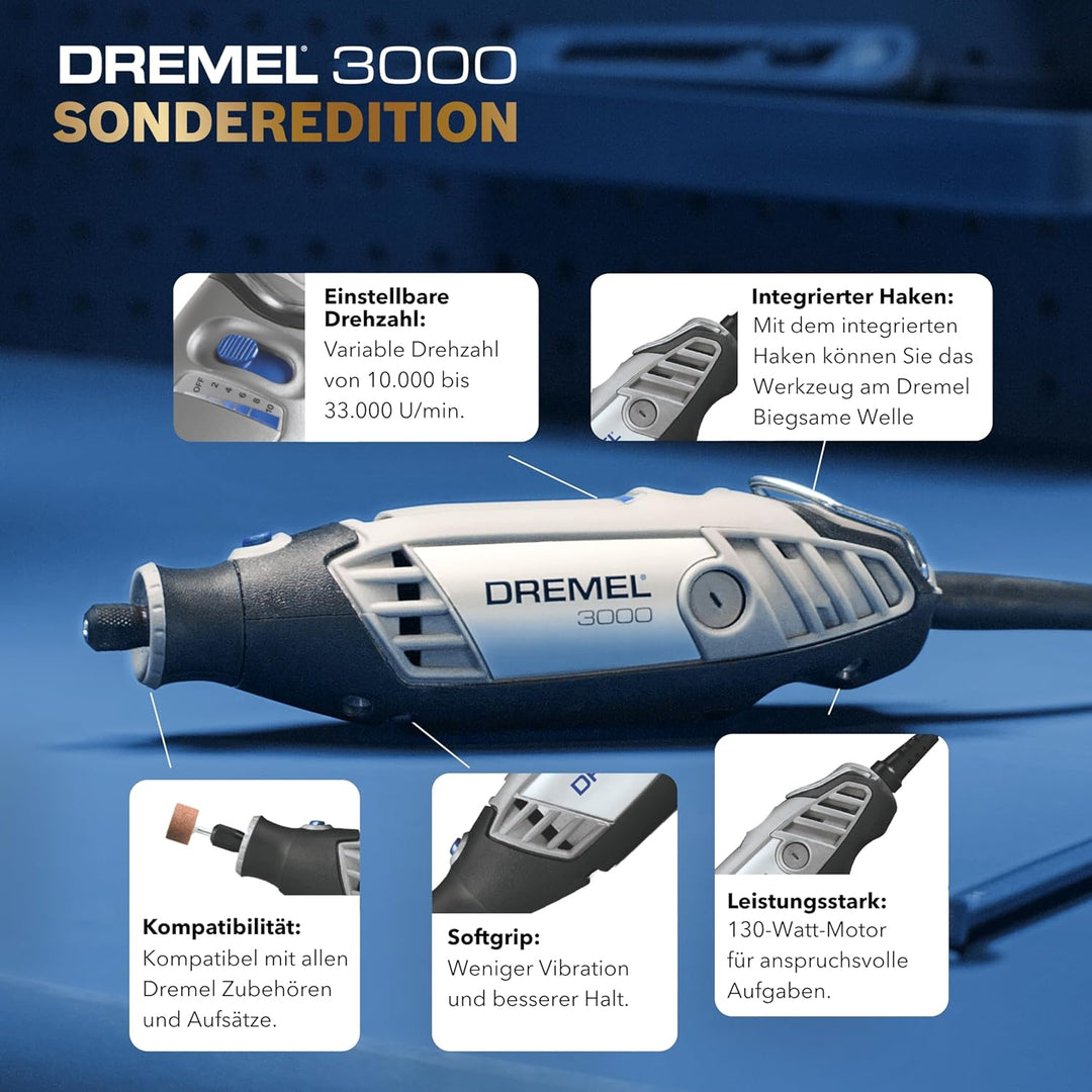 Dremel 3000 Champion Multifunktionswerkzeug mit 130‑W‑Motor bis zu 33.000 U/min inkl 25 Zubehöre, gr