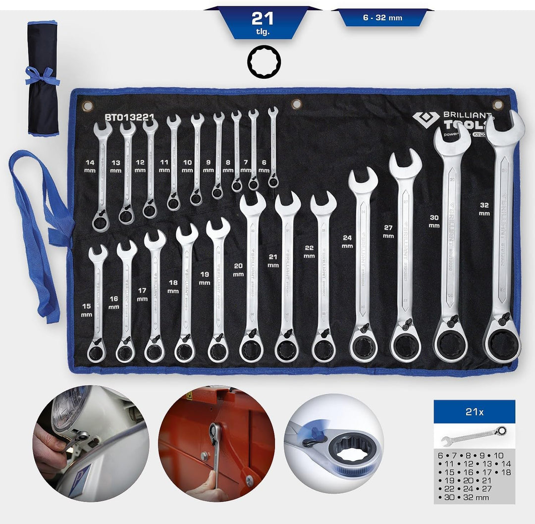 KS TOOLS Ratschenringschlüssel-Satz, 21-tlg, umschaltbar, 6 - 32 mm 21-tlg. Satz, 21-tlg. Satz