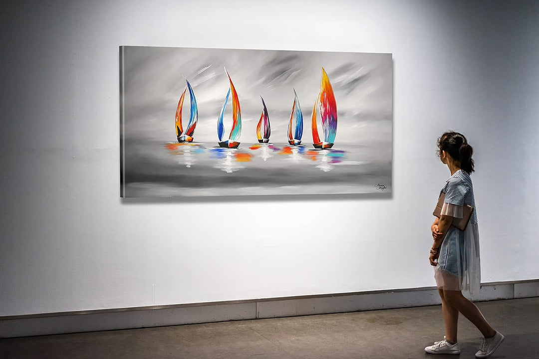 Monica Mirafiori I 100% HANDGEMALT I Gemälde Unter Segel 100x50cm | Gemälde Handgemalt | Acrylgemäld