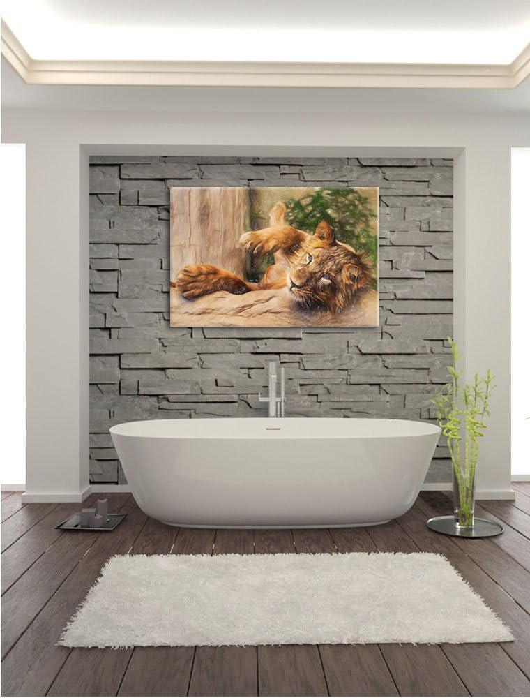 Pixxprint verspielter Kleiner Löwe als Leinwandbild/Grösse: 100x70 / Wandbild/Kunstdruck/fertig besp