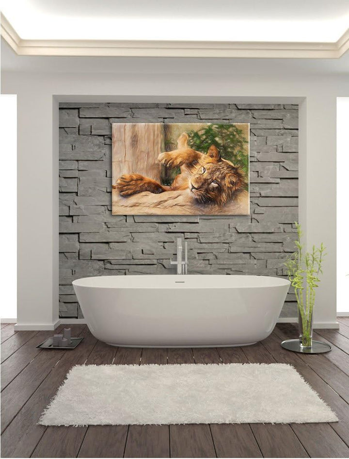 Pixxprint verspielter Kleiner Löwe als Leinwandbild/Grösse: 100x70 / Wandbild/Kunstdruck/fertig besp