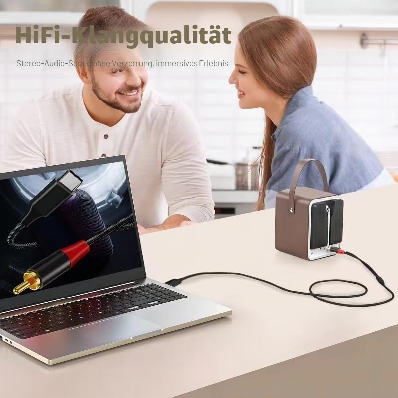USB C auf Cinch Audio Kabel Type C auf 2RCA Stereo Adapterkabel kompatibel mit iPhone 15 -Serie, iPa