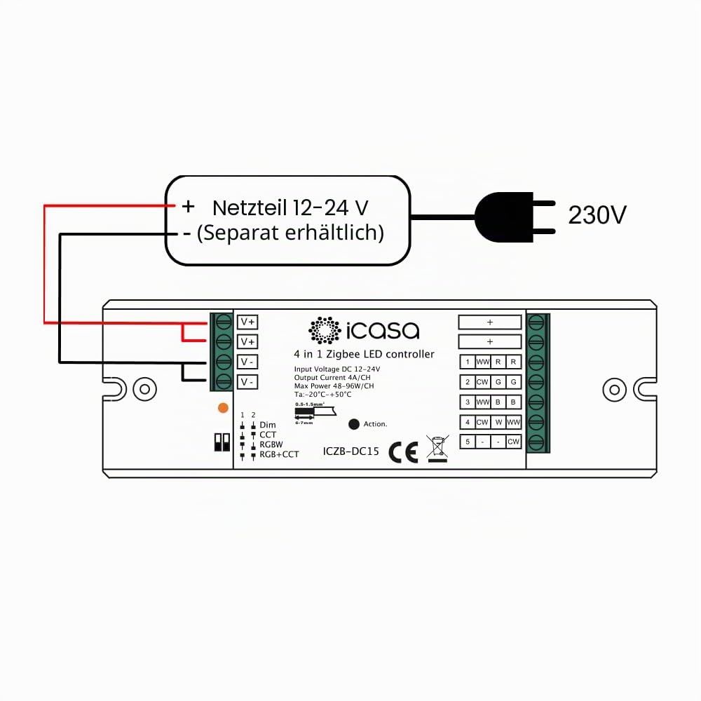 icasa Aktor Kompatibel mit Zigbee 3.0 Gateway (4 in 1 LED strip controller)