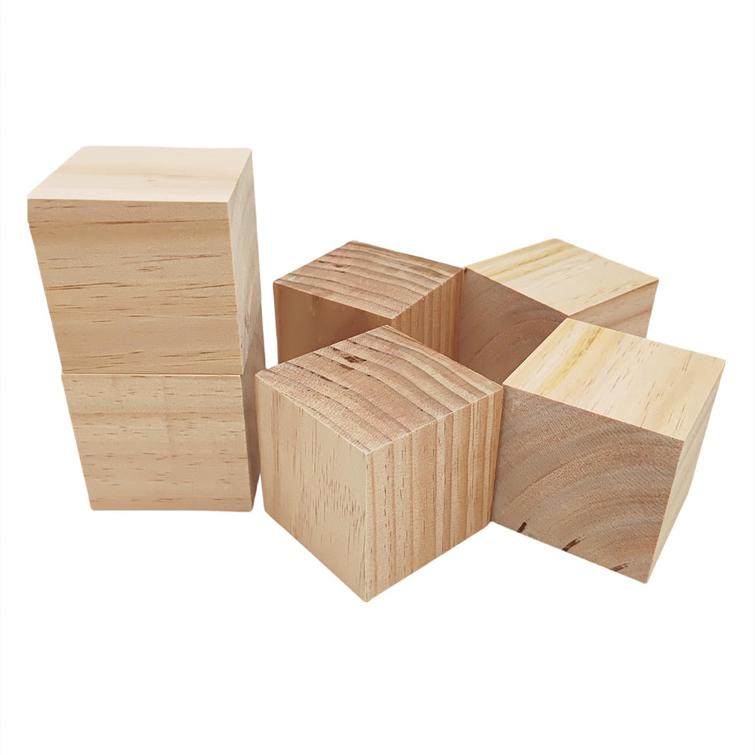 Holzwürfel aus unbehandeltem Naturholz, 8 cm, 6 Stück, zum Basteln, Schnitzen, Basteln und für Baste