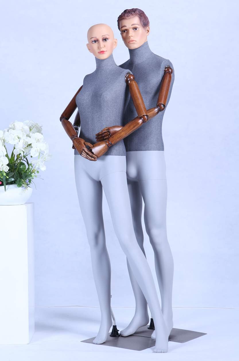 DF1-9D-MB Weiblich Stoffbezogener Oberkörper und Massive bewegliche holzarme schöne abstrakte Grau M