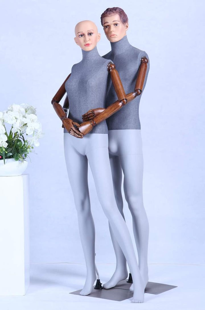 DF1-9D-MB Weiblich Stoffbezogener Oberkörper und Massive bewegliche holzarme schöne abstrakte Grau M