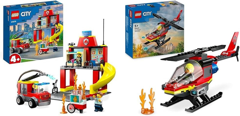 LEGO City Feuerwehr Feuerwehrstation und Löschauto, Lernspielzeug für Kinder ab 4 Jahren & City Feue