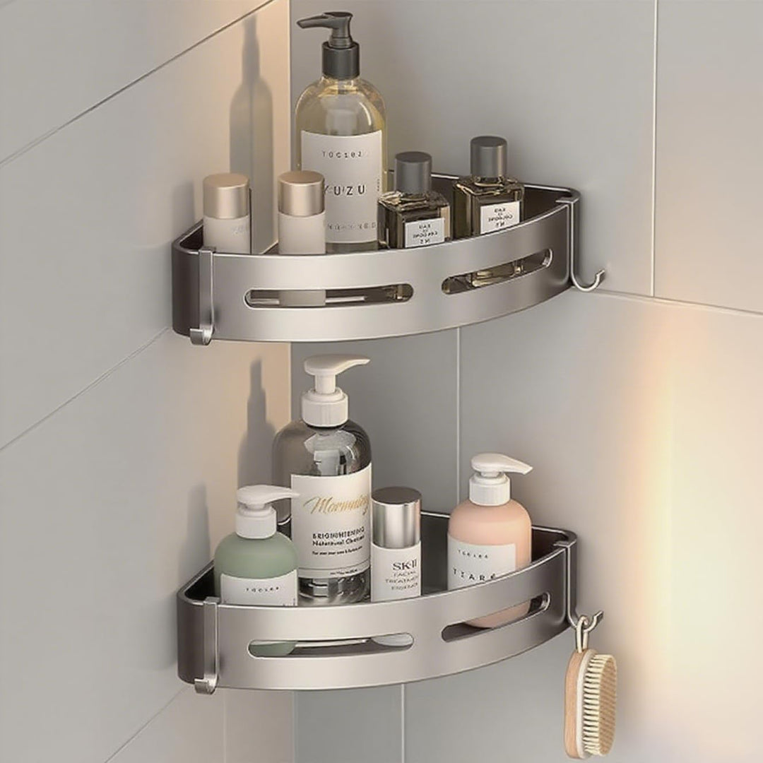 FOLAI 30cm 2 Stück Eckmodell Duschablage ohne Bohren ，rostfreie Badezimmer Organizer, schnell trockn