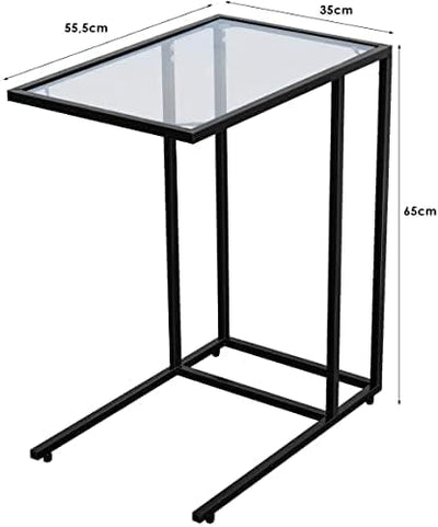 COSTWAY Beistelltisch, Stahlrohr, Sicherheitsglas, Schwarz, 65 x 55,5 x 35 cm(H x L x B), Schwarz