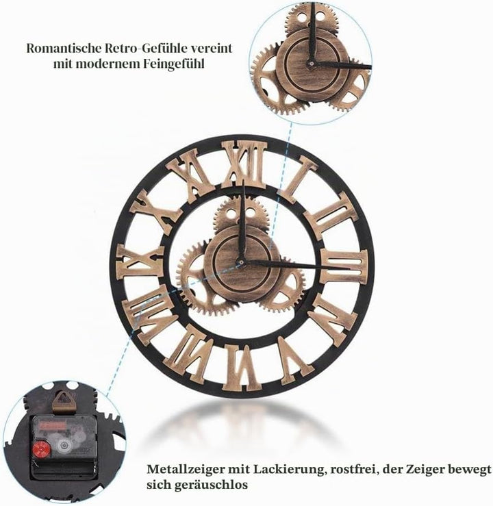 Metall Zahnrad Wanduhr, Lautlos Gross Dekouhr im Vintage Design für Wonzimmer, Café, Restauran, Büro