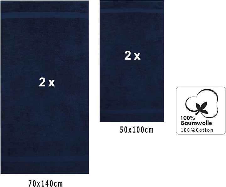 Betz 4-TLG. Handtuch-Set Premium 100% Baumwolle 2 Duschtücher 2 Handtücher Farbe dunkelblau, Dunkelb
