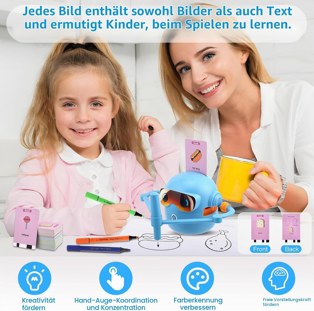Malroboter für Kinder,Zeichenroboter Kinder mit 100 Karten Sprachinteraktion Interaktives Lernspielz