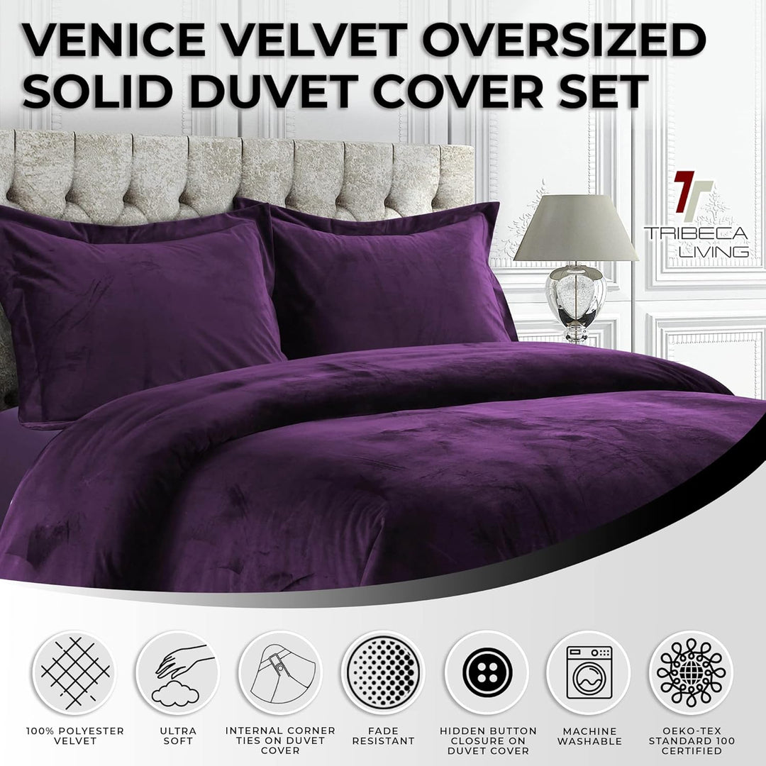 Tribeca Living Veniceduvetwpu Venice Bettbezug-Set, Samt, Übergrösse, einfarbig, für Doppelbett, Vio