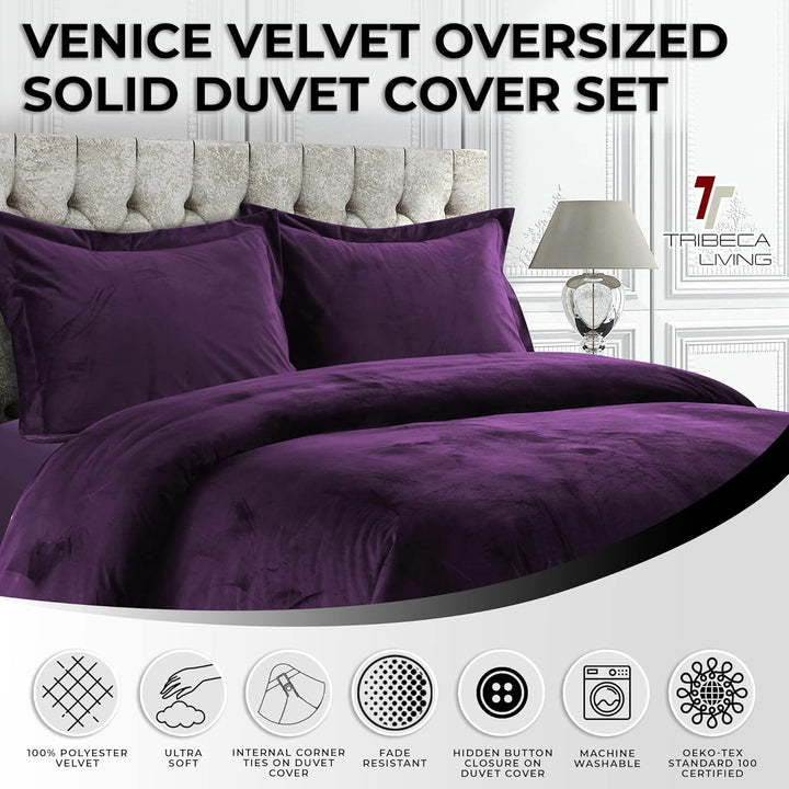 Tribeca Living Veniceduvetwpu Venice Bettbezug-Set, Samt, Übergrösse, einfarbig, für Doppelbett, Vio