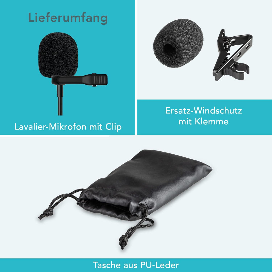 Instarter Lavalier-Ansteckmikrofon mit USB-C Anschluss (6m Kabel), Windschutz &amp; Tasche I klarer Soun
