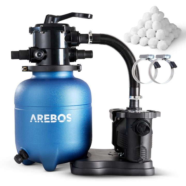Arebos Sandfilteranlage mit Pumpe inkl. 700g Filterbälle | Blau | 400W | 10.200 L/h | Tankvolumen bi
