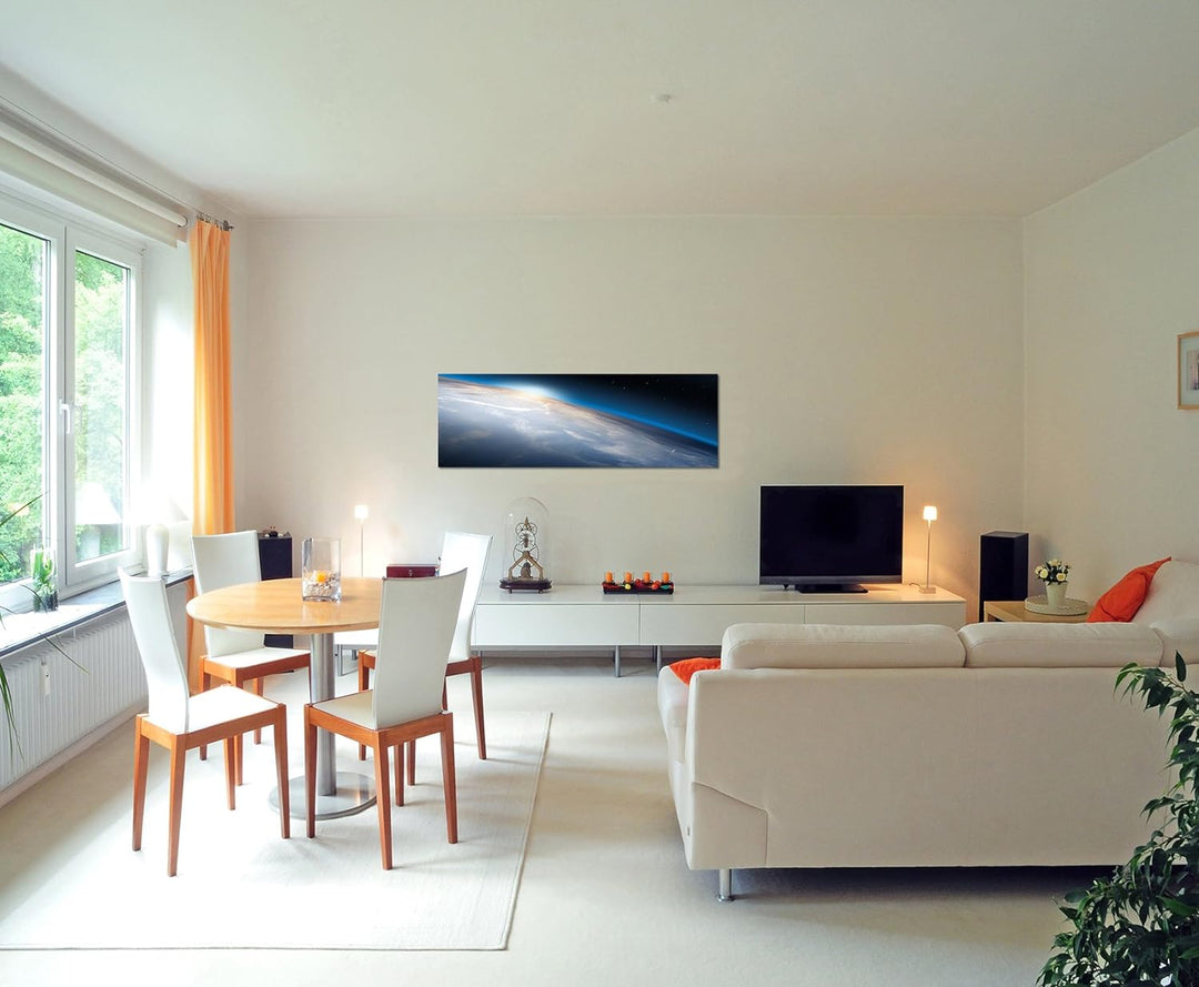 Paul Sinus Art Panoramabild auf Leinwand und Keilrahmen 120x40cm Planet Erde Weltall Sonne