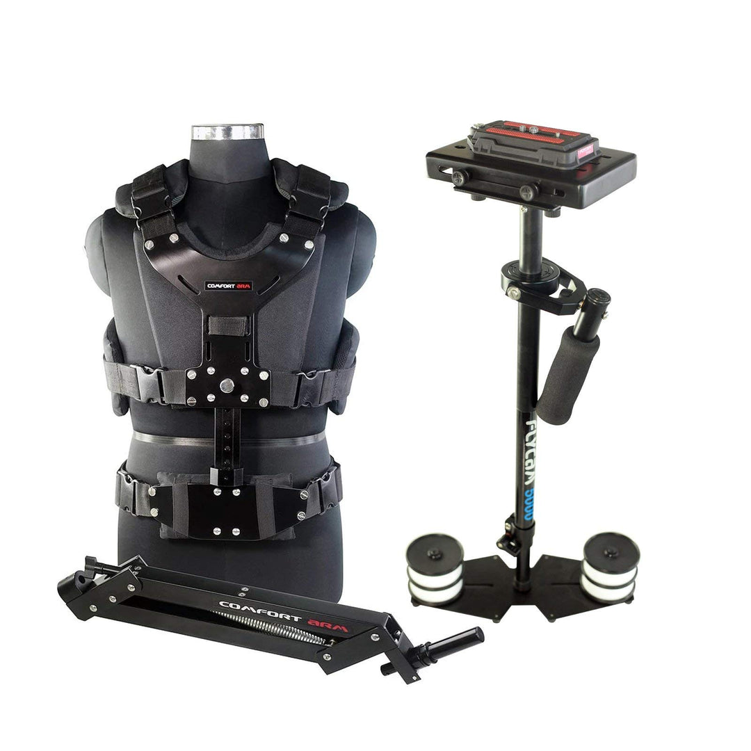 FLYCAM 5000 Videokamerastabilisator mit Komfortarm und Steadycam Weste + GRATIS Tischklemme | Stabil