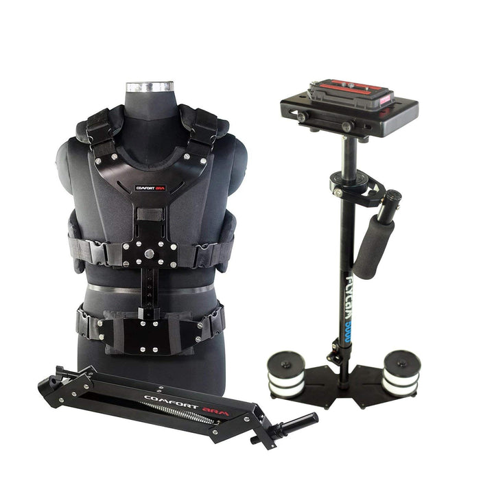 FLYCAM 5000 Videokamerastabilisator mit Komfortarm und Steadycam Weste + GRATIS Tischklemme | Stabil