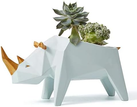 Amoy-Art Blumentopf Pflanzen Nashorn Arts Skulptur Modern Dekor Statue Wohnzimmer Kunst Figuren Poly