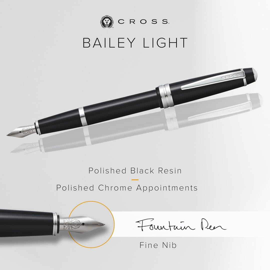 Cross Bailey Light Füllfederhalter (Federstärke F, inklusive Geschenkverpackung) Schwarz Schwarz Fei