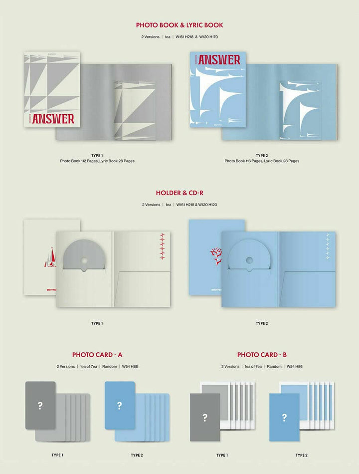 ENHYPEN [ DIMENSION : ANSWER ] Album ( TYPE 1 / TYPE 2 RANDOM Ver. ) ( CD+PRE-ORDER ITEM+112p Photo
