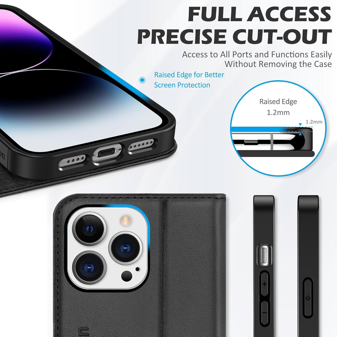 SHIELDON Hülle für iPhone 14 Pro Max Handyhülle TPU [Echtleder] [Kartenfach] [Magnet] Standfunktion