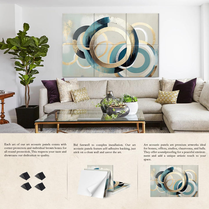 Kunst-Akustikplatten, 6 Stück, selbstklebend, grosse Wandkunst-Gemälde für Wanddekoration, schallabs